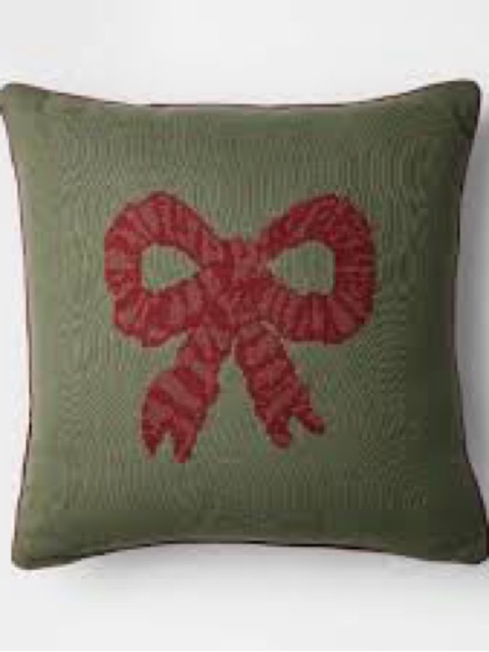 NEW Threshold Studio McGee 20” Dark Green w/Red Bow Accent Pillow